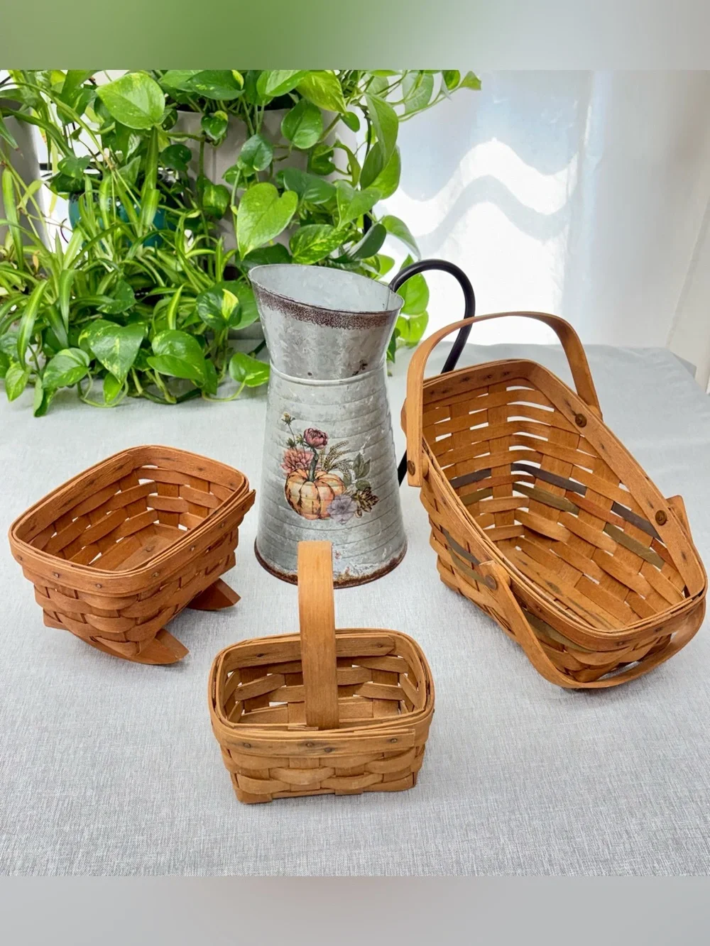 Vintage Longaberger Baskets & Upcycled Galvanized Rustic Fall Decor Bundle (4pc)